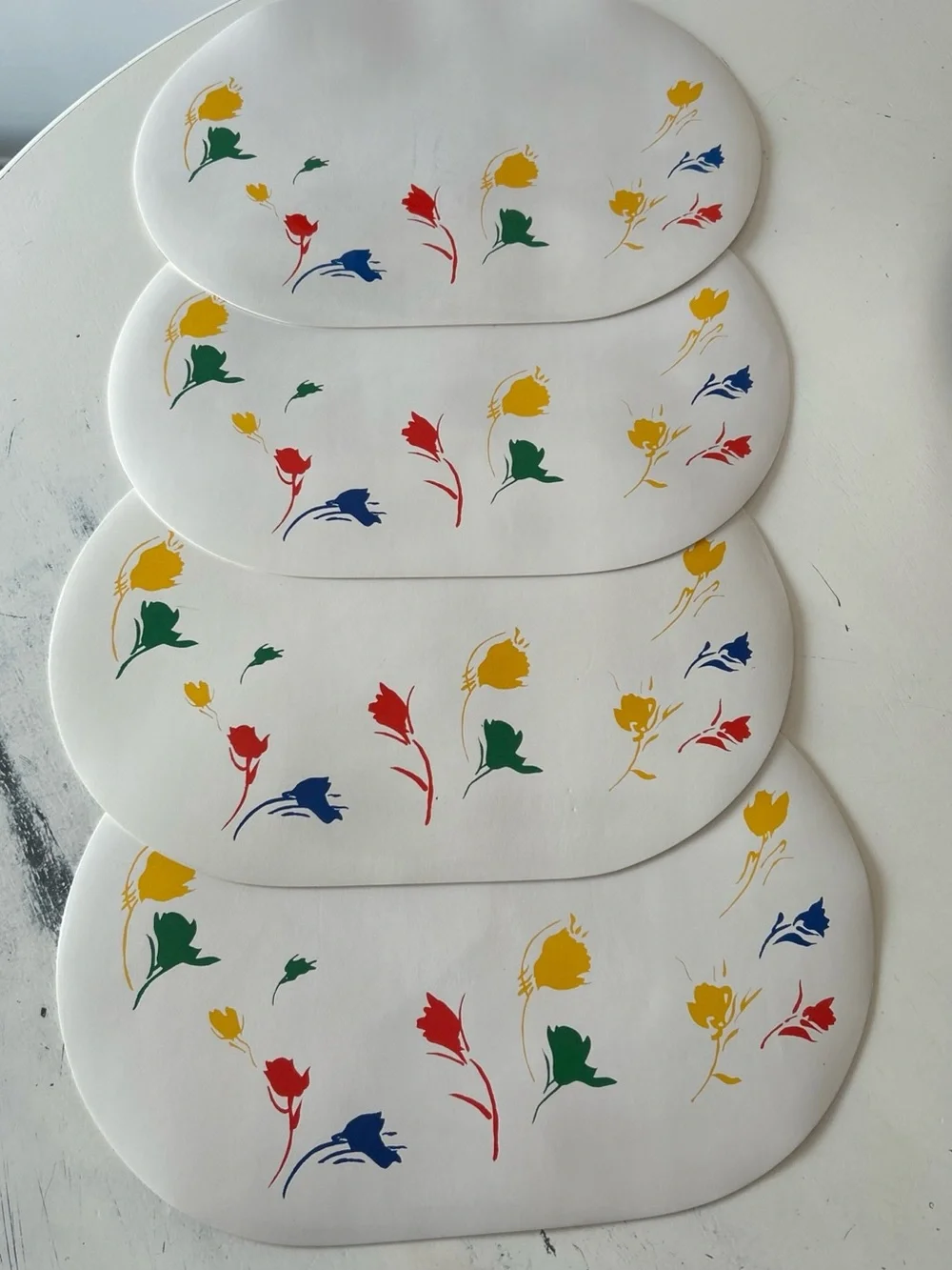 VTG Original 1970s Marimekko Vinyl-Covered Foam Placemats (4) Tulip Motif Color
